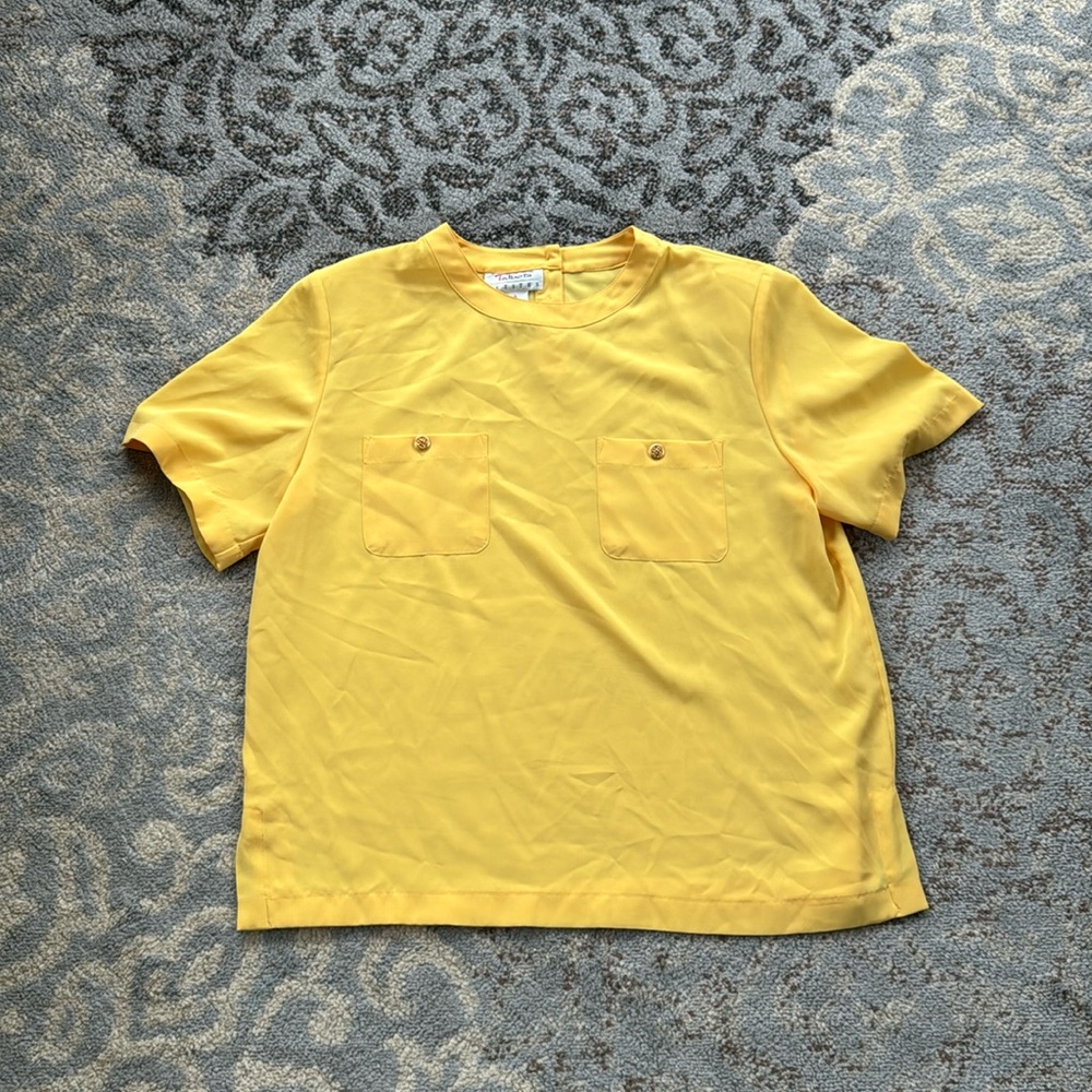 Talbots Petite Short Sleeve Loose Fitting Top Yellow 14